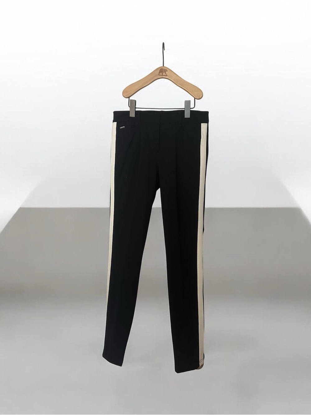 White House Black Market Black Pants with Cream Side Stripes